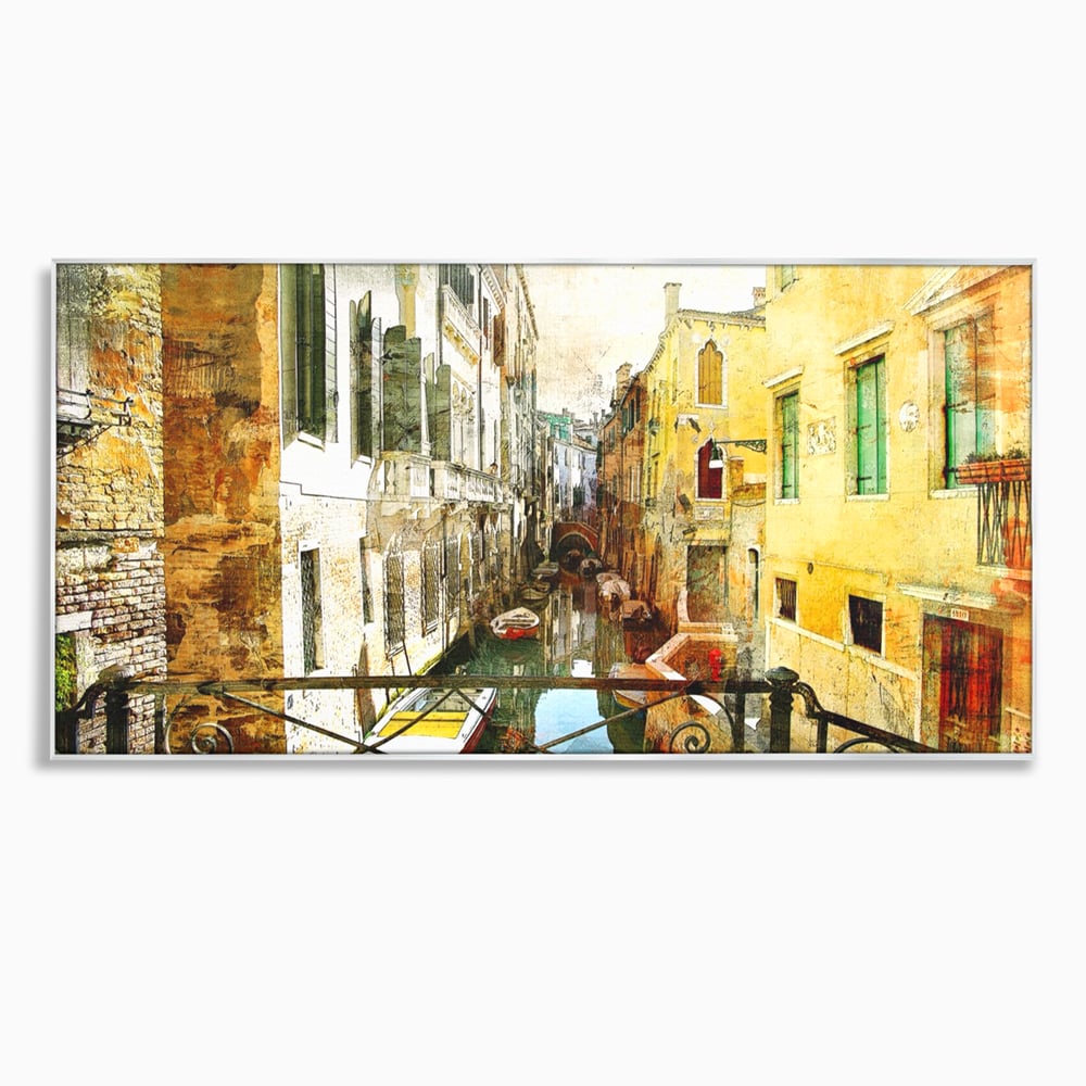 Tablou canvas cu tablou canvas cu peisaj venetian, in rama de aluminiu argintiu